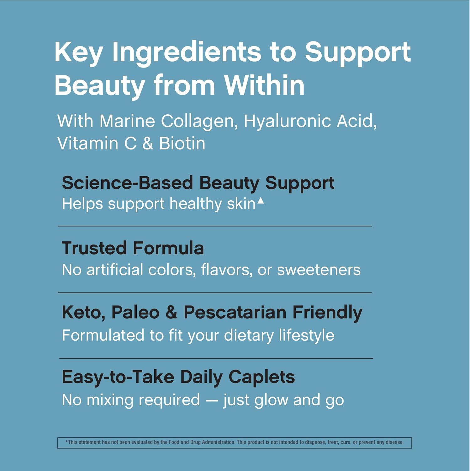 NeoCell Marine Collagen Peptides Supplement | 180 Caplets | with Hyaluronic Acid | Double Strength Formula | Nails, Skin, & Hair