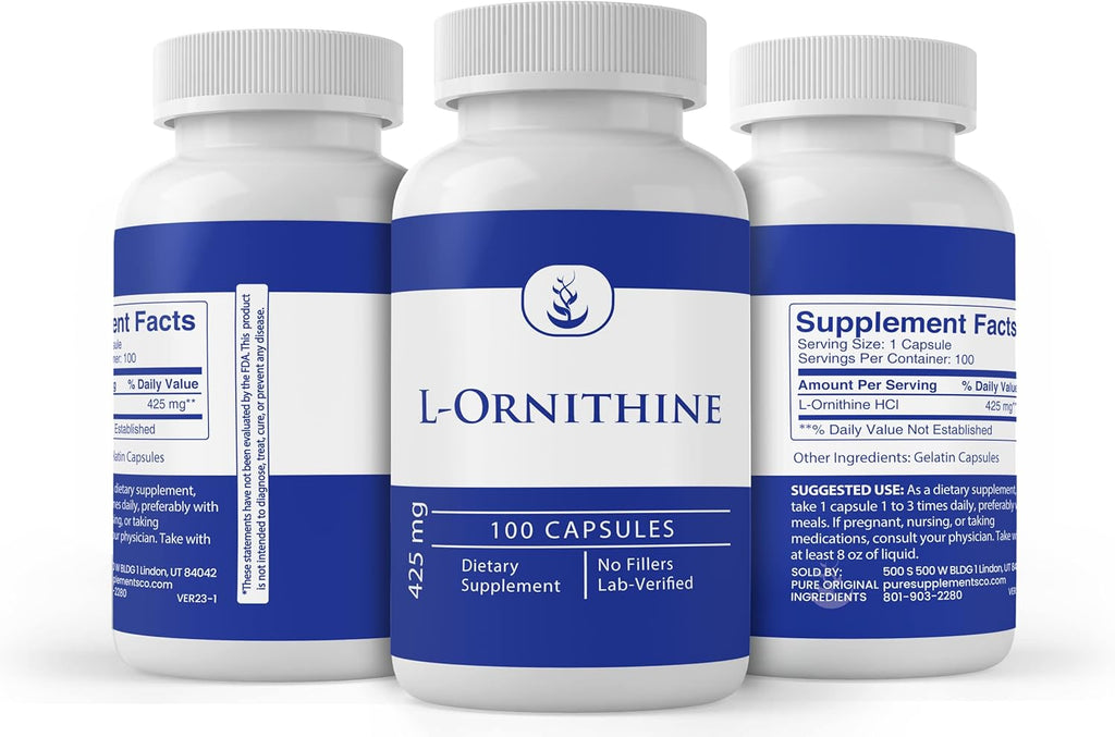 Pure Original Ingredients L-Ornithine, (100 Capsules) Always Pure, No Additives Or Fillers, Lab Verified
