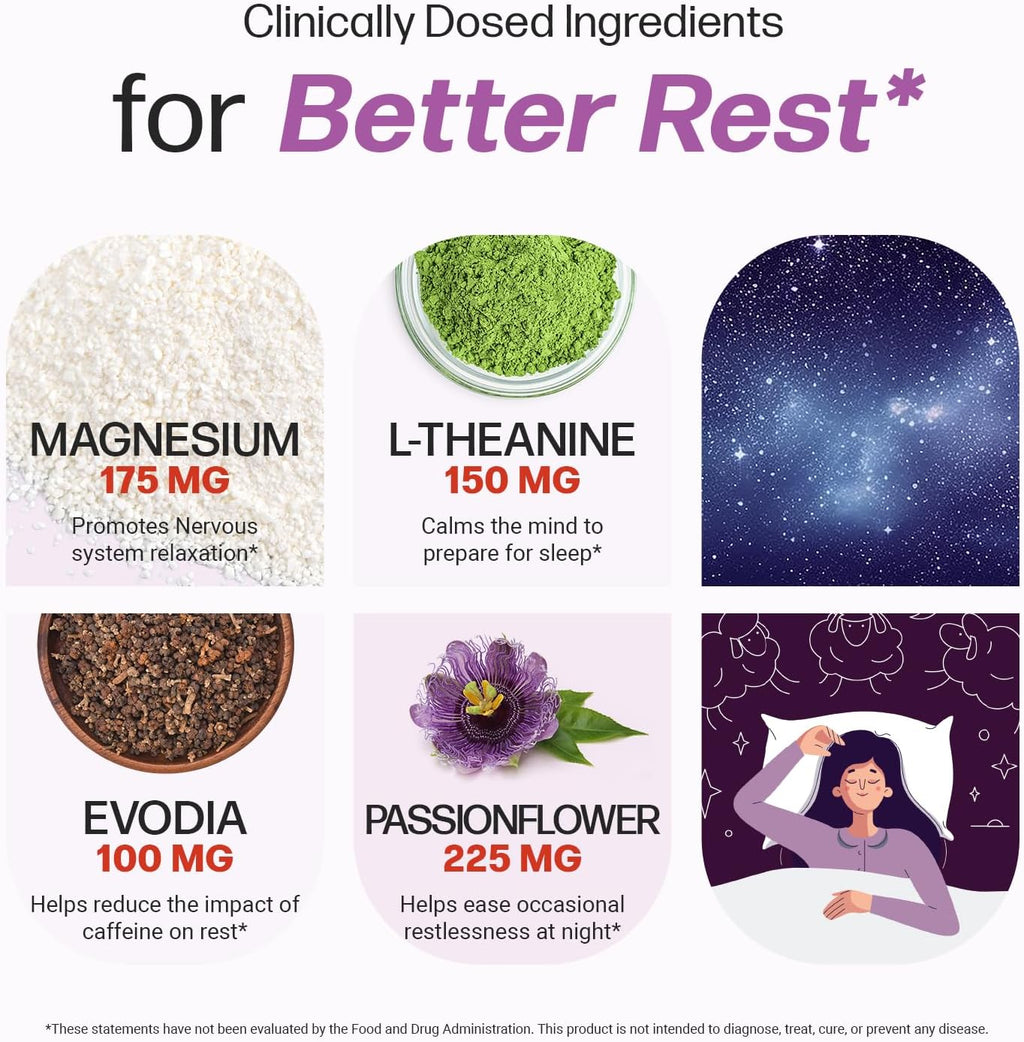 Life Happns Do Not Disturb Sleep Aid for Adults Natural Supplement with L-Theanine, Magnesium, Passion Flower & Evodia Fruit for Restorative Sleep Melatonin-Free, Non Habit-Forming, 60 Capsules