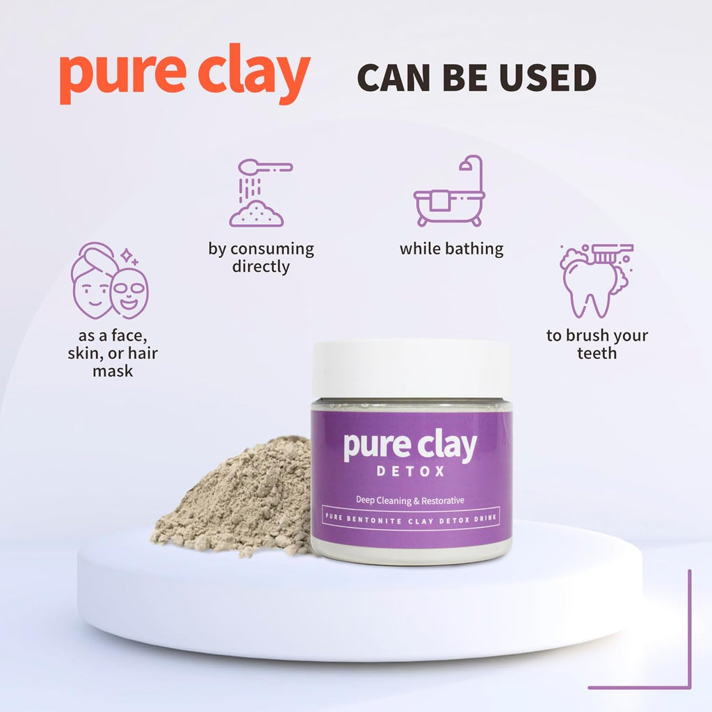 Food Grade Organic Calcium Bentonite Clay Powder, Internal and External Deep Cleansing, Daily Detox Drink, Face Mask, Body Mud, & Toothpaste - 16 oz