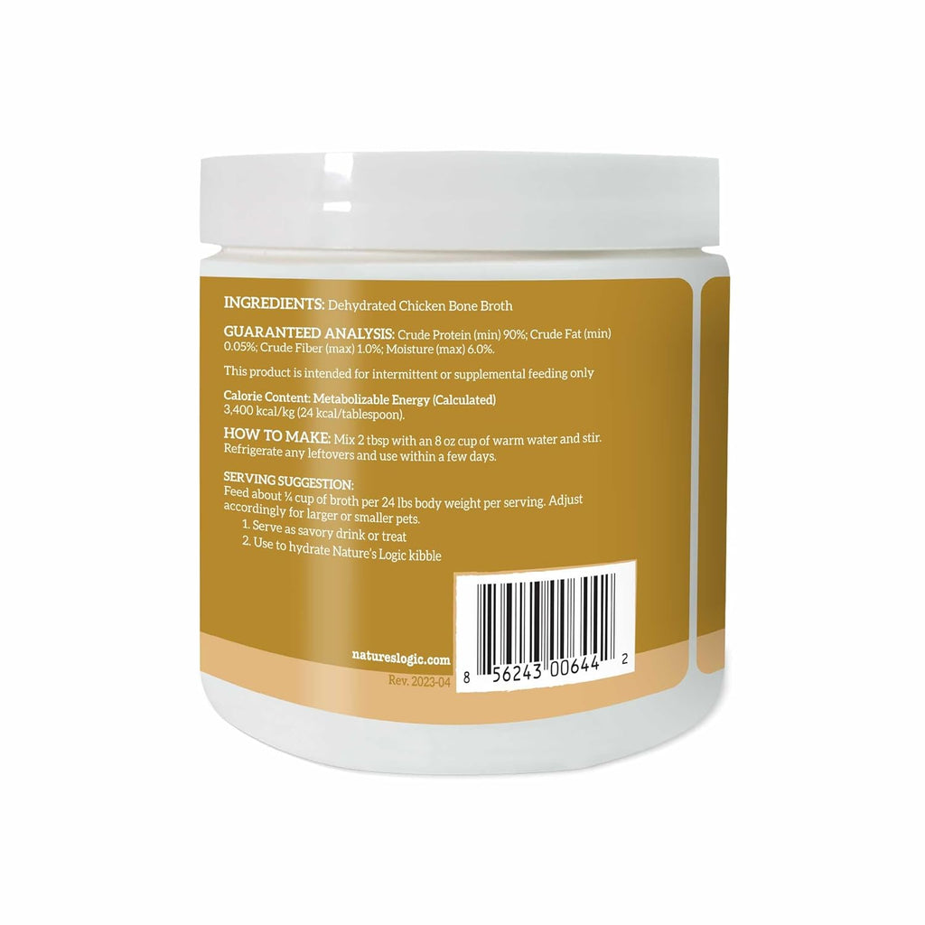 Nature's Logic Dehydrated Bone Broth Powder - 100% Natural Dog & Cat Topper - Rich in Glucosamine & Chondroitin - Boosts Immune System - Gluten-Free, No Synthetic Ingredients - Chicken, 6oz