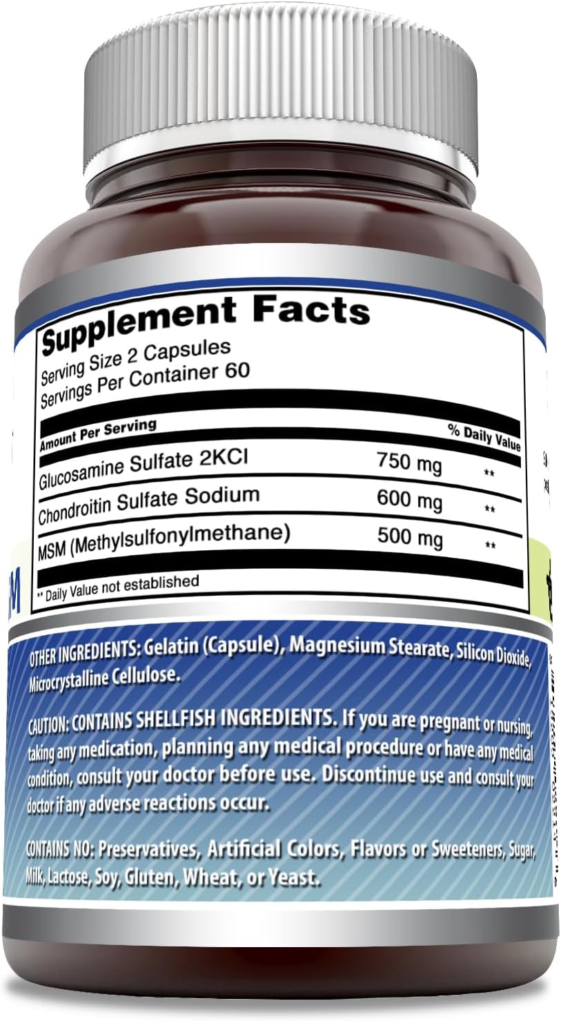 Amazing Formulas Glucosamine Chondroitin MSM 1850 mg Per Serving Capsules Supplement | Non-GMO | Gluten Free | Made in USA (120 Count)