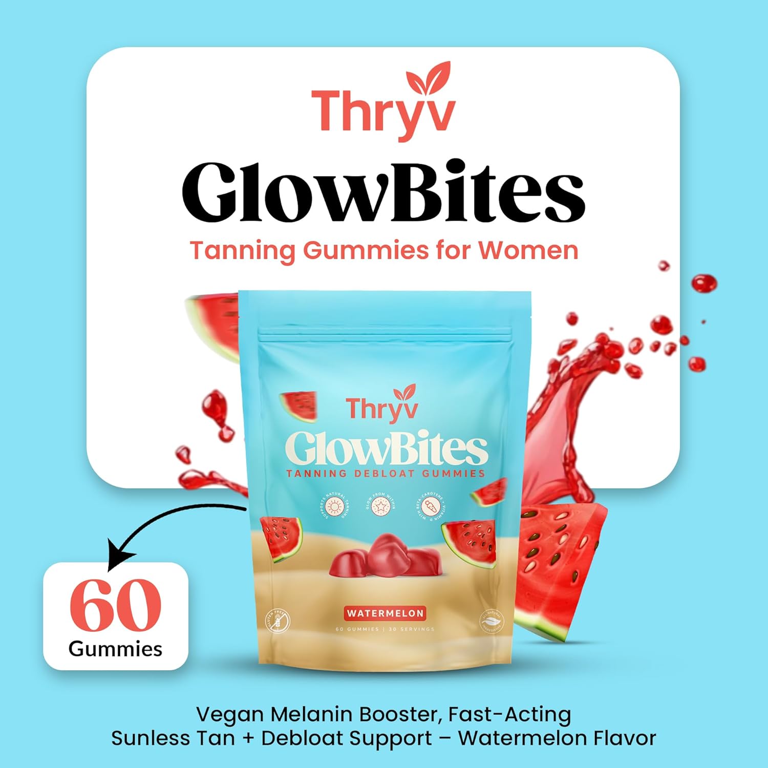 Glowbites - Tanning Gummies for Women - Self Tan Supplement - Tanning Pill Alternative - Fast Acting & Debloating Melanin Supplement with Beta Carotene, Astaxanthin, Niacinamide - Glow Up Skin