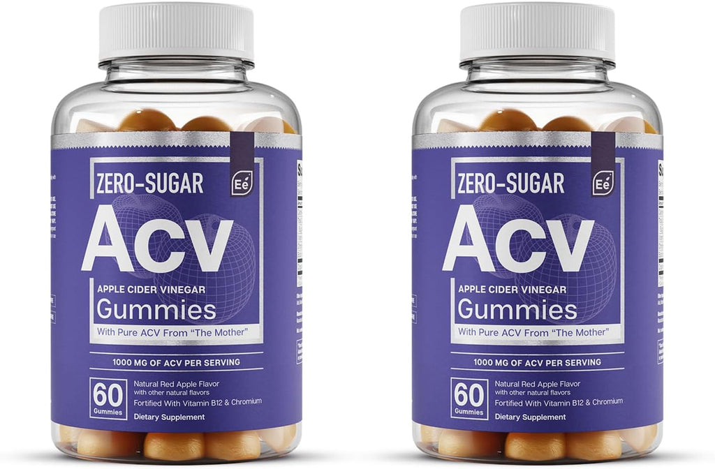 Essential Elements Zero-Sugar ACV Apple Cider Vinegar Gummies from “The Mother” - Naturally-Sourced, Vegan ACV Gummies with Chromium 60 Count (2-Pack)