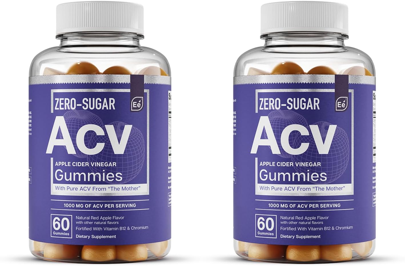 Essential Elements Zero-Sugar ACV Apple Cider Vinegar Gummies from “The Mother” - Naturally-Sourced, Vegan ACV Gummies with Chromium 60 Count (2-Pack)