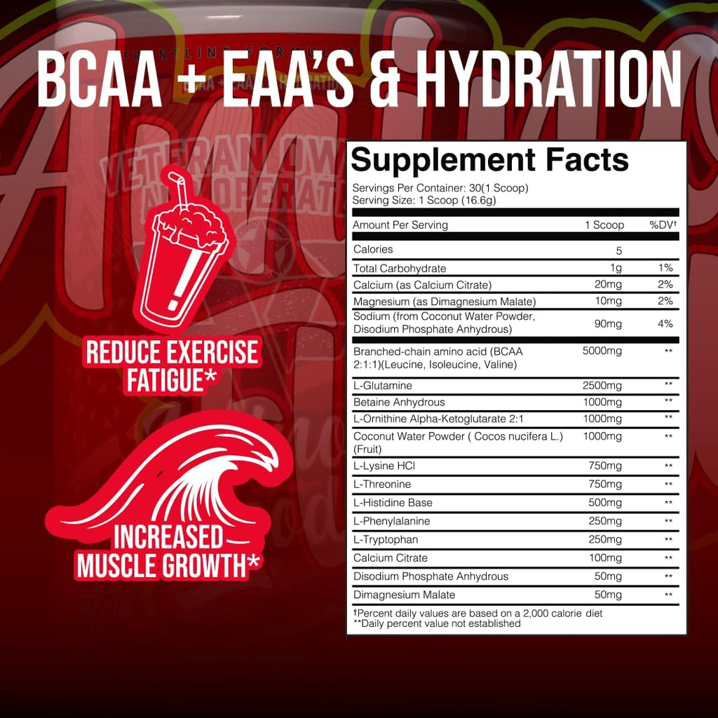 Amino Flood from Frontline Formulations - BCAA + EAA Recovery & Hydration Formula – Muscle Support, Electrolytes & Endurance – Amino Acid Supplement for Intra & Post Workout Peach Mango