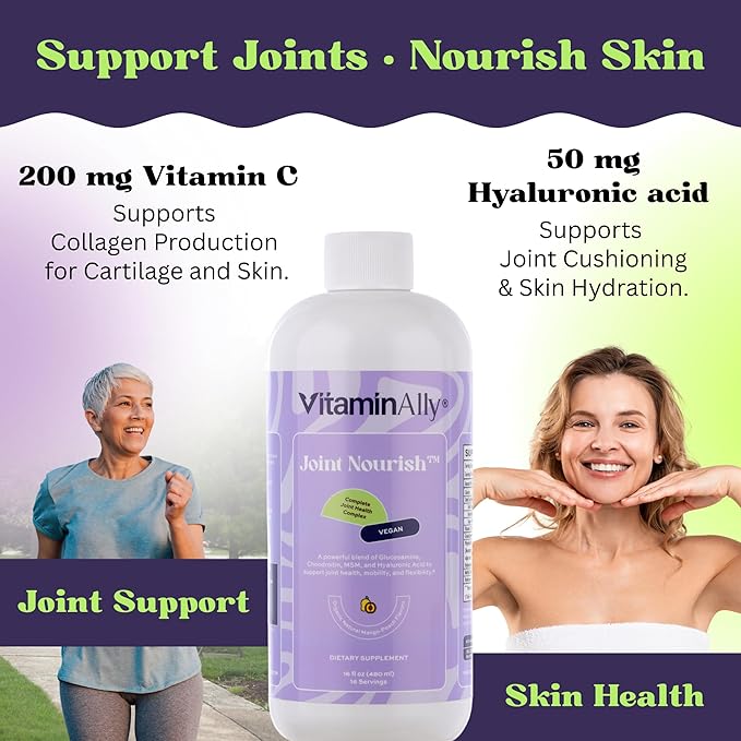 Joint Nourish – 100% Vegan Liquid Joint Supplement | Vegan Glucosamine, Chondroitin, MSM, Hyaluronic Acid & Vitamin C | Mango-Peach | Supports Joint Mobility, Cartilage & Skin | Sugar-Free,16 Servings