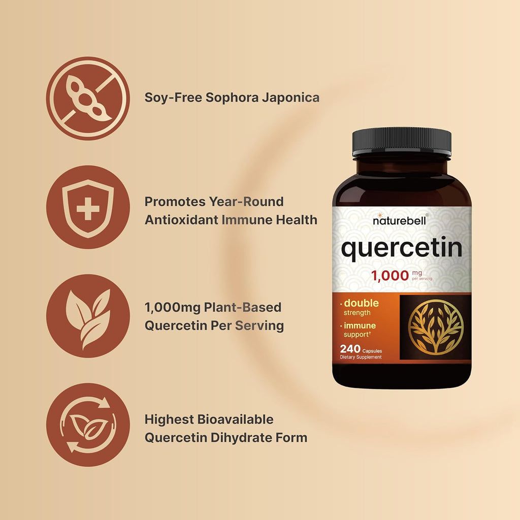NatureBell Quercetin1000mg Per Serving | 240 Capsules, Ultra Strength Quercetin Supplement | Bioflavonoids for Healthy Immune Support, Third Party Tested, Non-GMO & No Gluten
