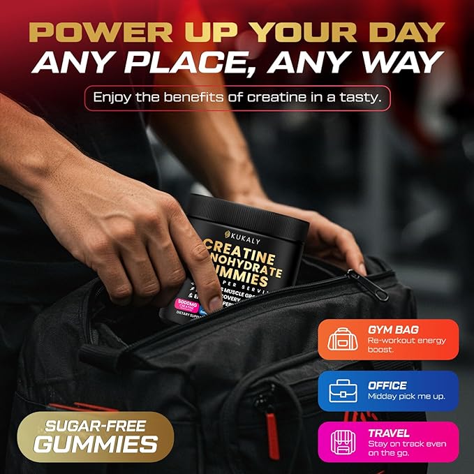 Creatine Monohydrate Gummies for Men & Women, 9000MG Creatine Gummies Sugar Free with L-Taurine, BCAA 2:1, B12 B6 for Boost Strength, Focus & Endurance, Vegan, Non-GMO, Strawberry 120pcs