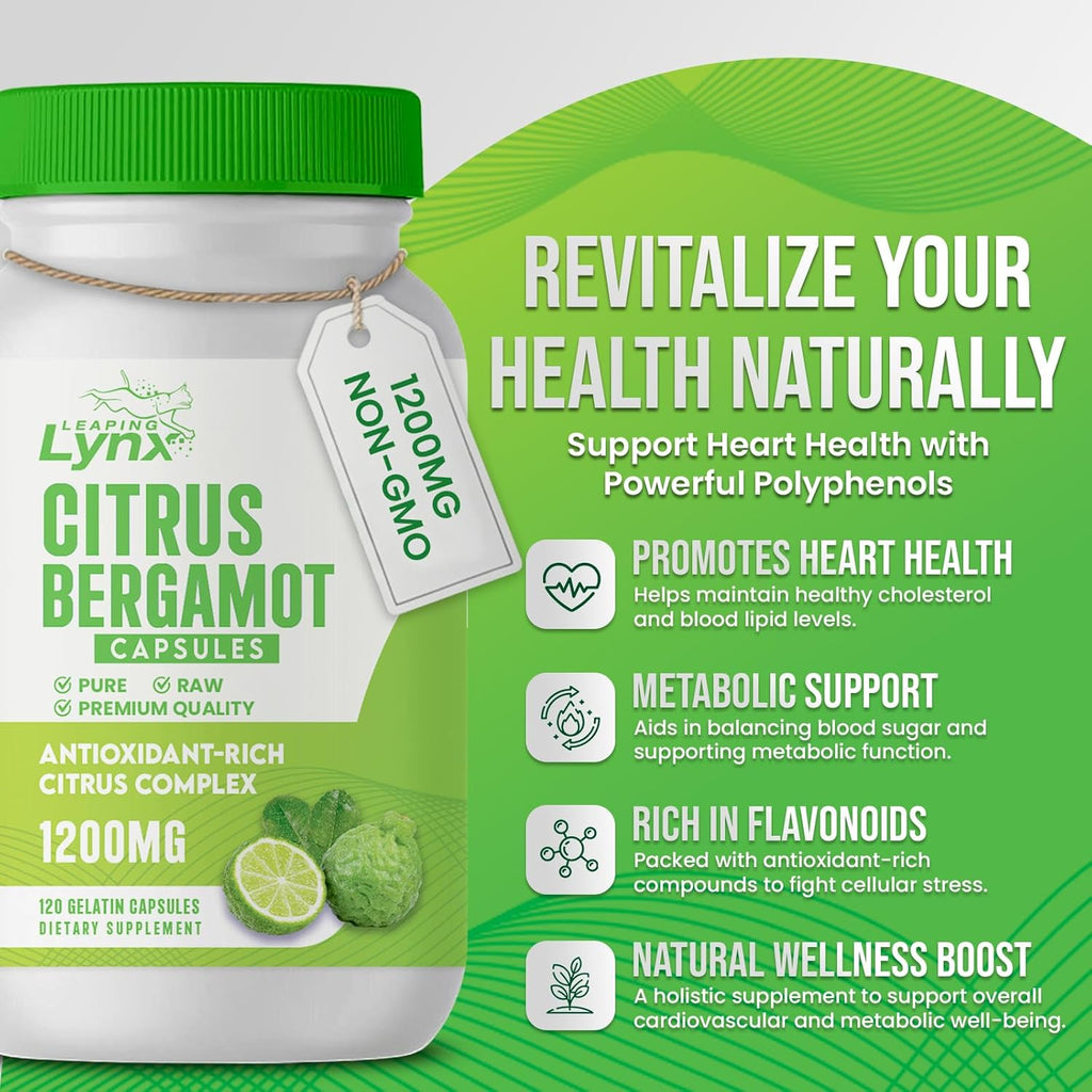 Citrus Bergamot Capsules 1200mg – Heart & Cholesterol Support Supplement – 120 Capsules, 60-Day Supply – Antioxidant Flavonoids & Polyphenols – Non-GMO, Natural, Cardiovascular Health for Men & Women
