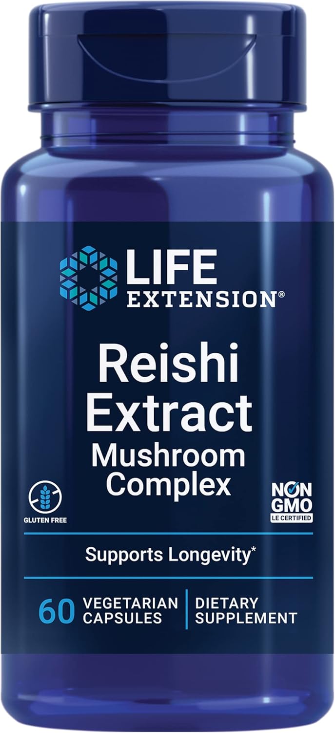 Life Extension Reishi Extract Mushroom Complex - Mushrooms Herbal Supplement for Immune Support – Ganoderma Lucidum Extract - Gluten-Free, Non-GMO, Vegetarian – 60 Capsules