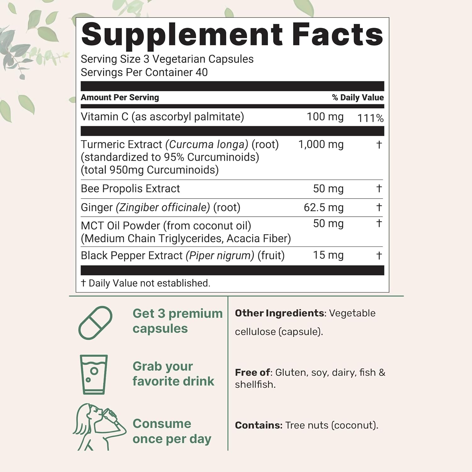 Micro Ingredients Turmeric Curcumin Supplement 1,000mg, 120 Veggie Capsules | 95% Curcuminoids with Bee Propolis, MCT Oil, Vitamin C & Black Pepper | Enhanced Absorption | Vegan, Non-GMO, Filler Free