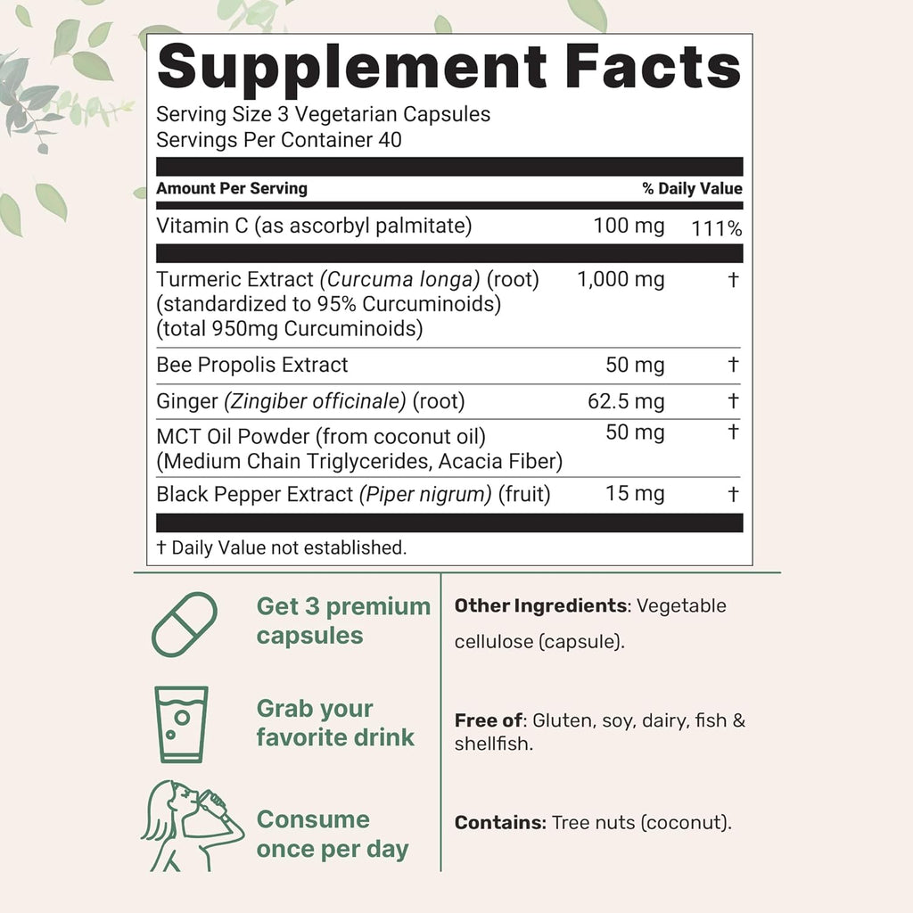 Micro Ingredients Turmeric Curcumin Supplement 1,000mg, 240 Veggie Capsules | 95% Curcuminoids with Bee Propolis, MCT Oil, Vitamin C & Black Pepper | Enhanced Absorption | Vegan, Non-GMO, Filler Free