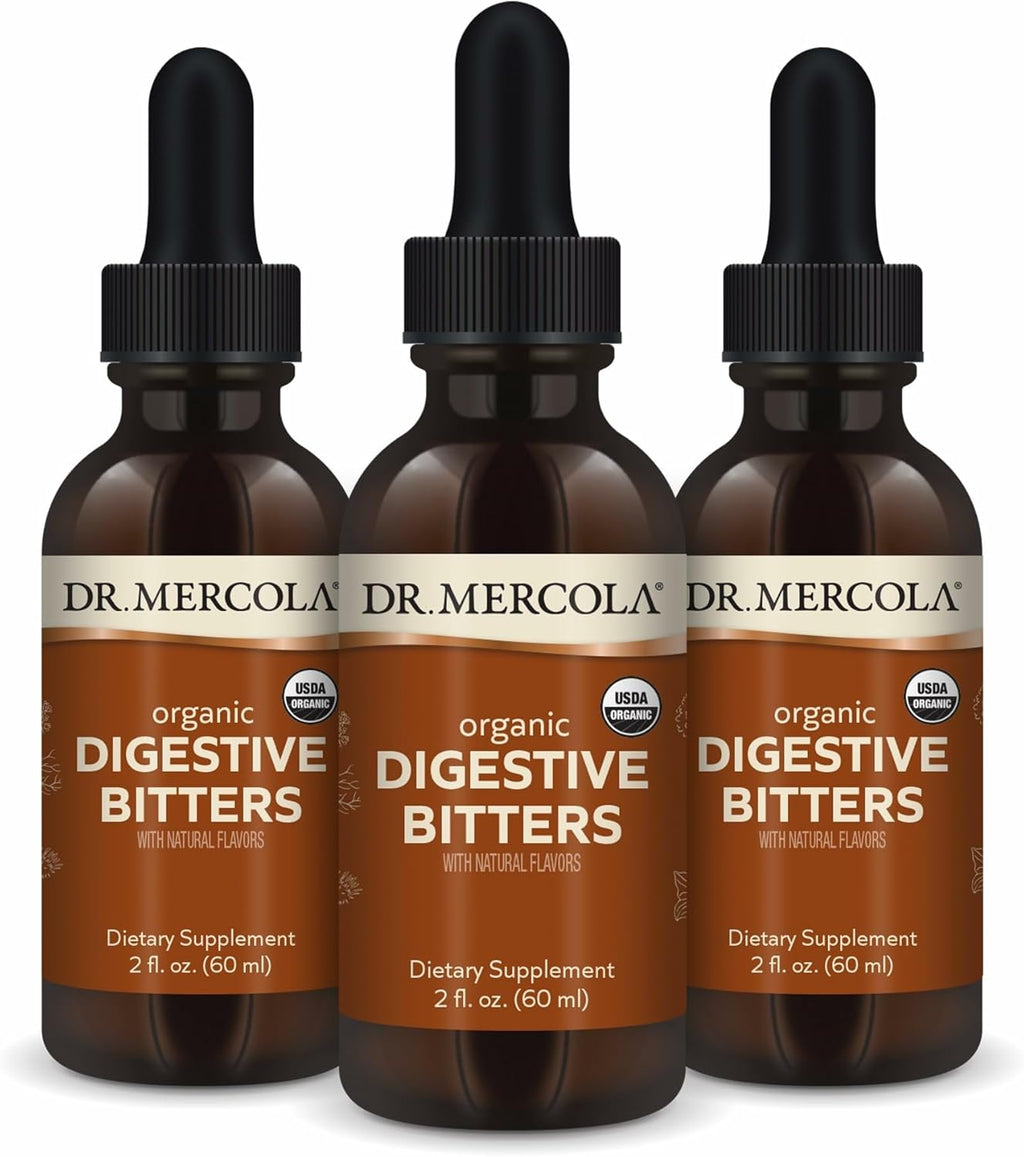 Dr. Mercola Organic Digestive Bitters Liquid Drops - Digestive Health Support - Alcohol-Free Formula - Features Burdock Root, Dandelion Leaf, Fennel Seed & More - 2 fl. oz. (30 Servings), 3 Pack
