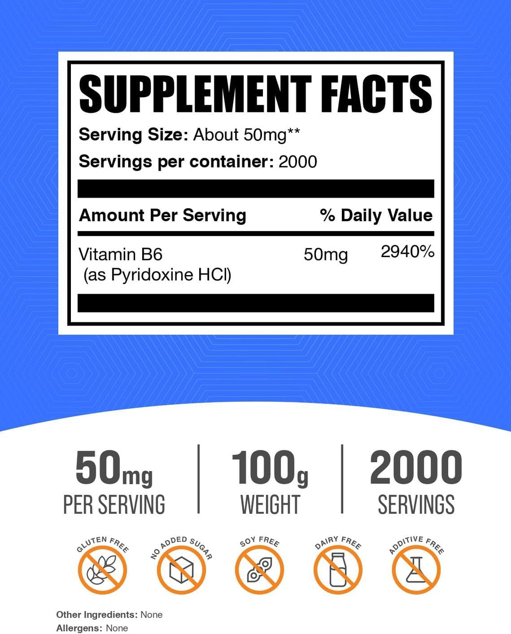 BulkSupplements.com Pyridoxine HCl Powder - Vitamin B6 Supplement, Vitamin Supplement - Gluten Free, 50mg of Pyridoxine B6 per Serving, 100g (3.5 oz) (Pack of 1)