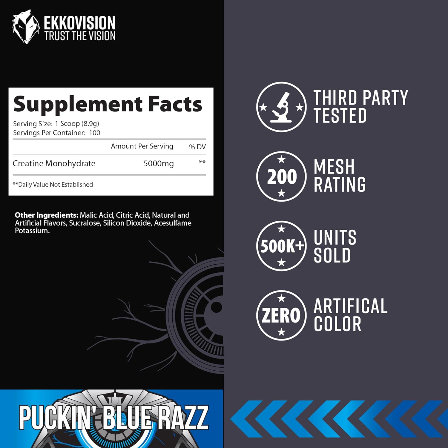 Creatine Monohydrate Powder, Micronized, Puckin' Blue Razz, Pre Workout & Post Workout Supplement for Men & Women, Energy Support, Easy to Mix in Shakes, Smoothies & Beverages, 100 Servings