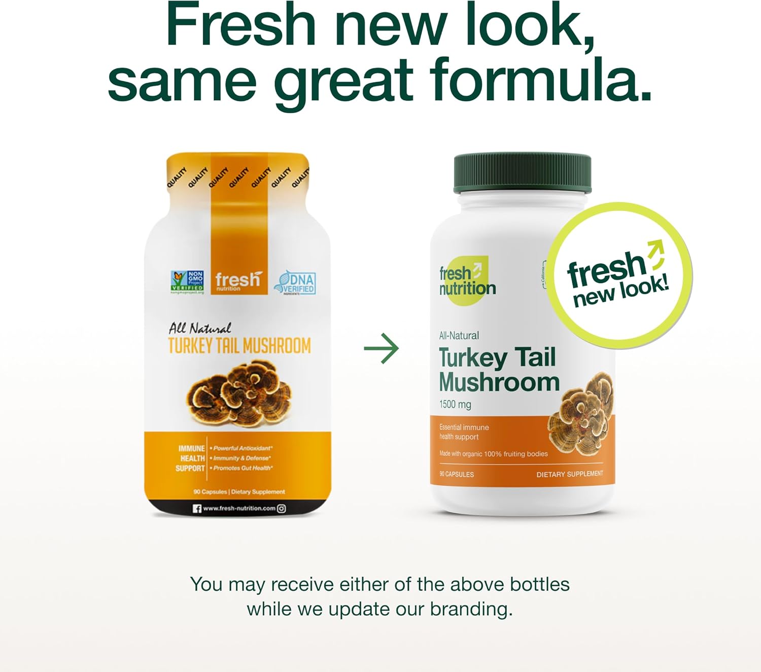 Fresh Nutrition Organic Turkey Tail Mushroom Extract Supplement - High in Beta Glucans – Non-GMO, Vegan Friendly, Gluten-Free - 90 Capsules