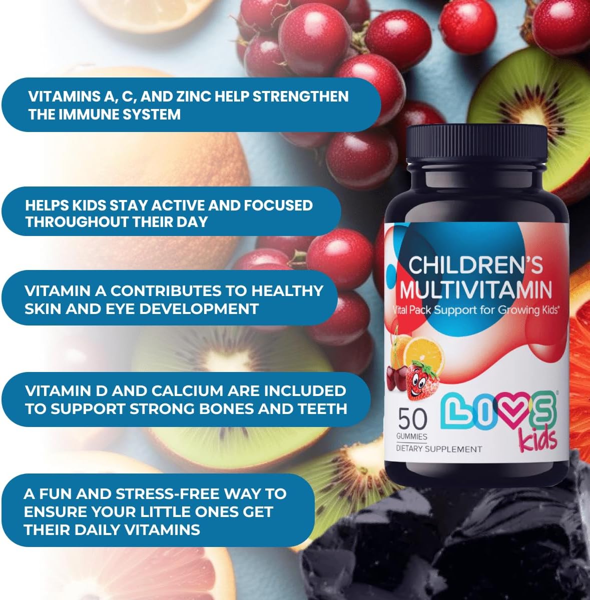 Children's Multivitamin Gummy - Kids Multivitamin Gummies with Vitamin D2, Omega 3, Zinc, Vitamin C, B12 & More | Gluten-Free, Non-GMO Supplements for Kids – Strawberry, Cherry & Org Taste, 100ct