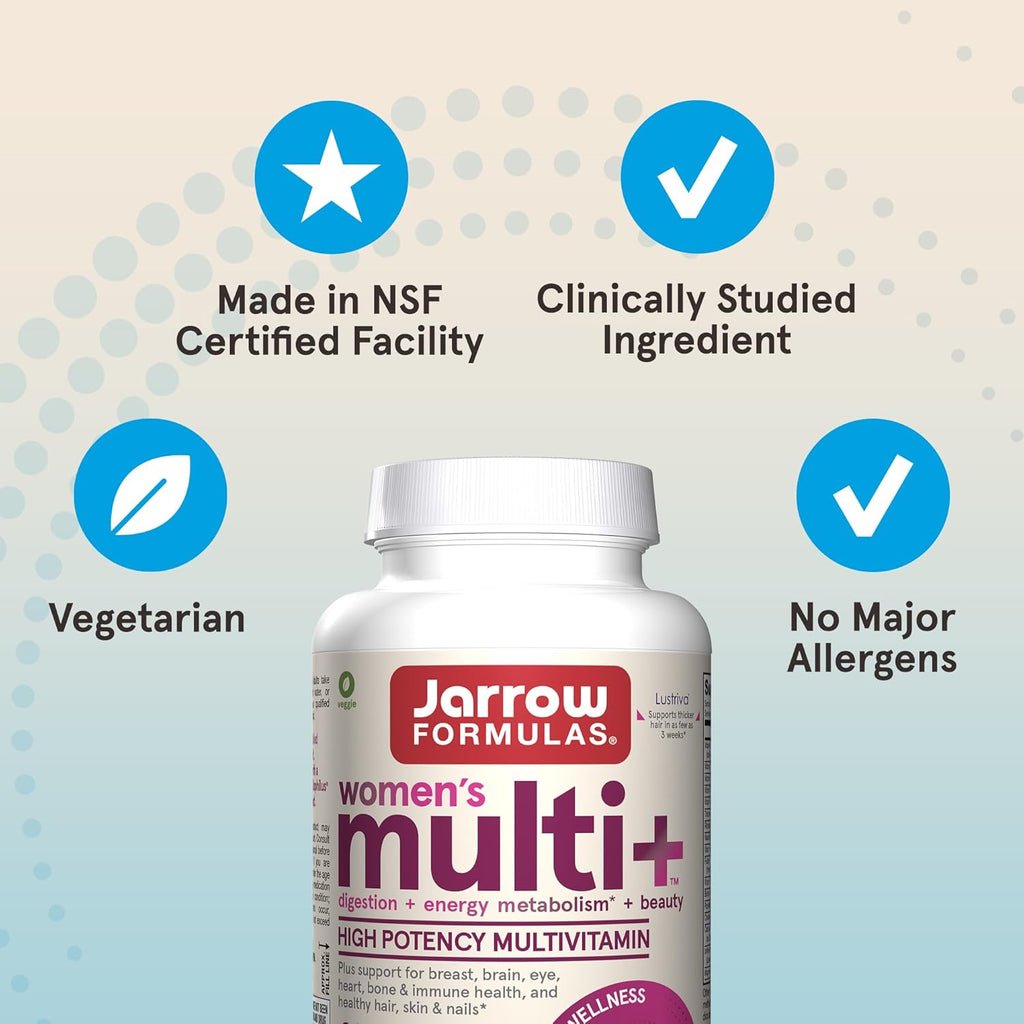 Jarrow Formulas Women's Multi+ Lustriva Hair Growth for Women, Vitamin A, D, Zinc & Lutein, 60 Tablets, 30 Day Supply