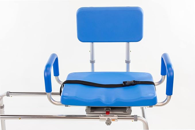 Carousel Sliding Shower Chair Tub Transfer Bench with Swivel Seat, Bariatric, Premium Padded with Pivoting Arms, High Capacity, Heavy Duty for Tubs, Inside Shower, for Handicap & Seniors, Blue