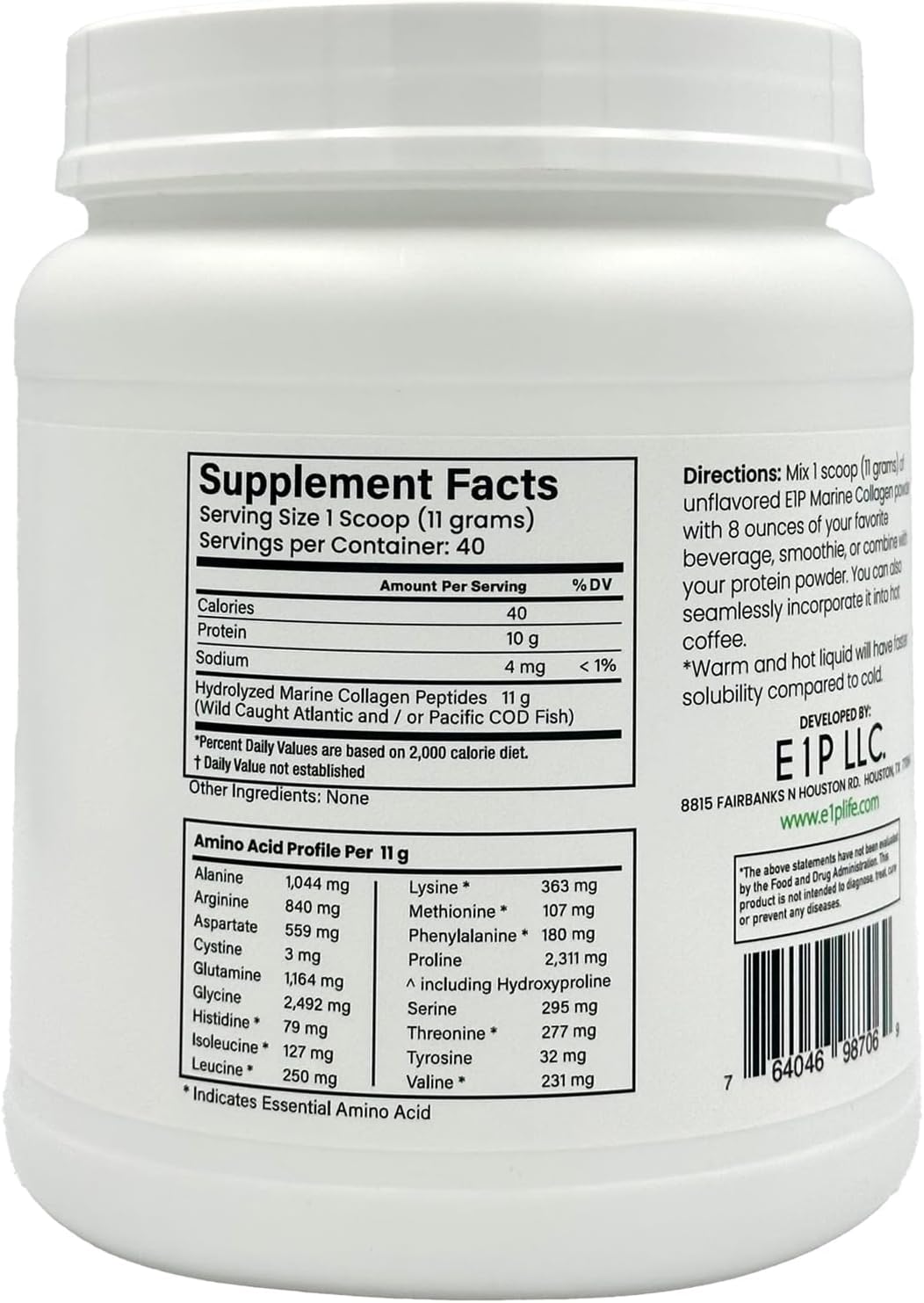 Wild Caught Marine Collagen Peptides Powder 440grams (40 Servings) Unflavored, MSC-Certified, Non-GMO, Third-Party Lab Tested