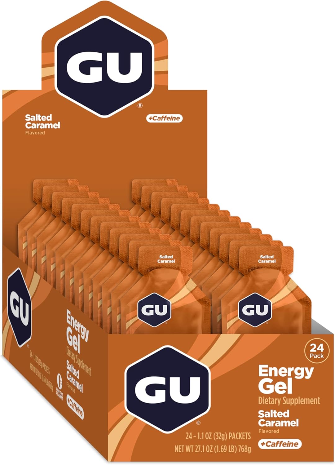 GU Energy Original Sports Nutrition Energy Gel, Salted Caramel, 24 Count