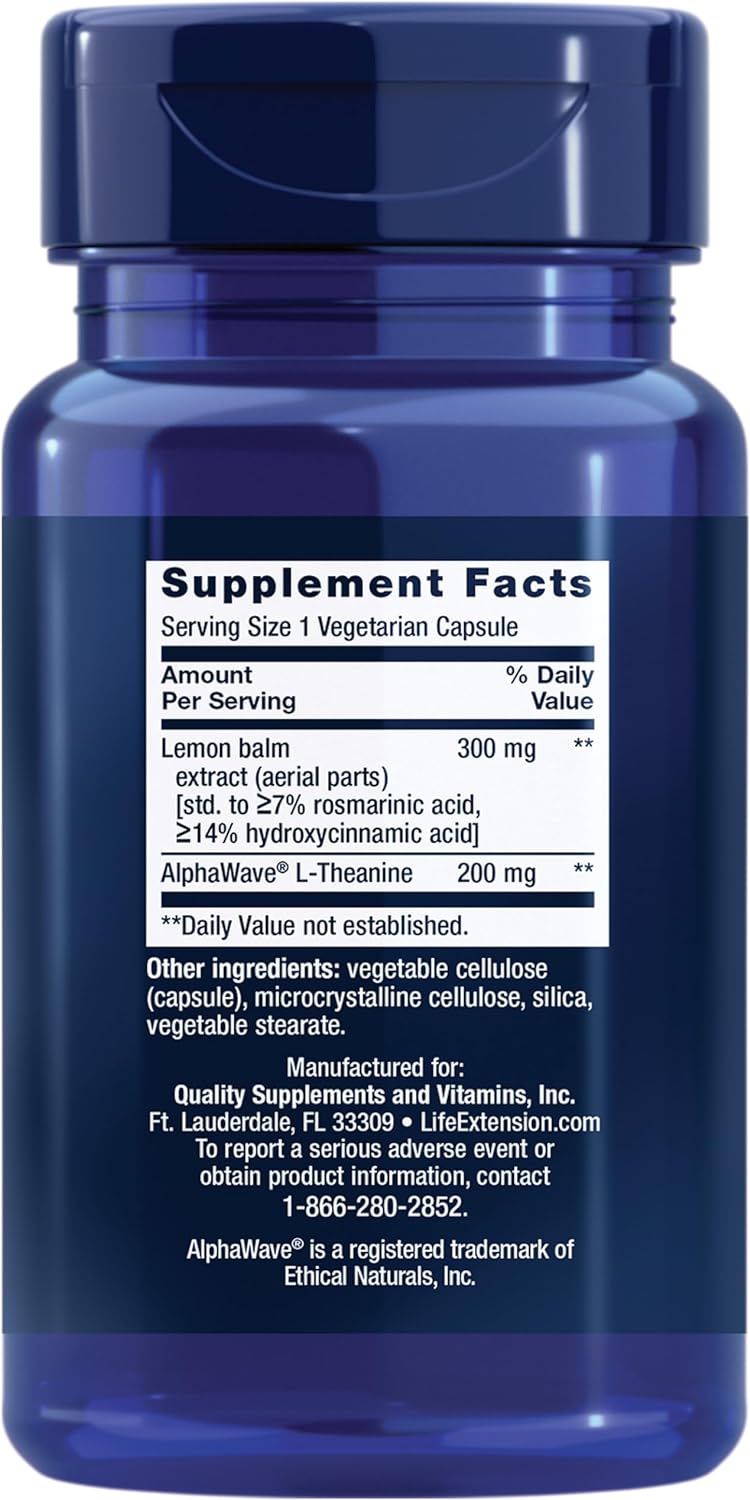 Life Extension Enhanced Stress Relief, Lemon Balm Extract, L-theanine, decompress with This Supplement for Stress, Gluten-Free, Non-GMO, Vegetarian, 30 Capsules