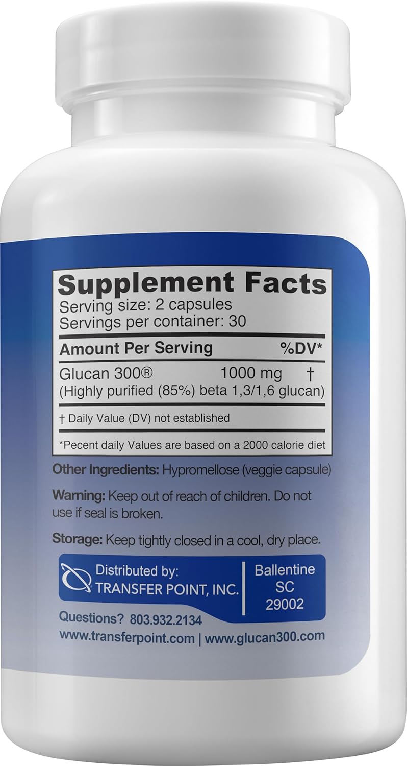 Immune Support Supplement Highly Purified Beta Glucan 500 mg per Capsule beta glucan Fiber Supplement (Pack of 3-500mg beta glucan Powder per Capsule)