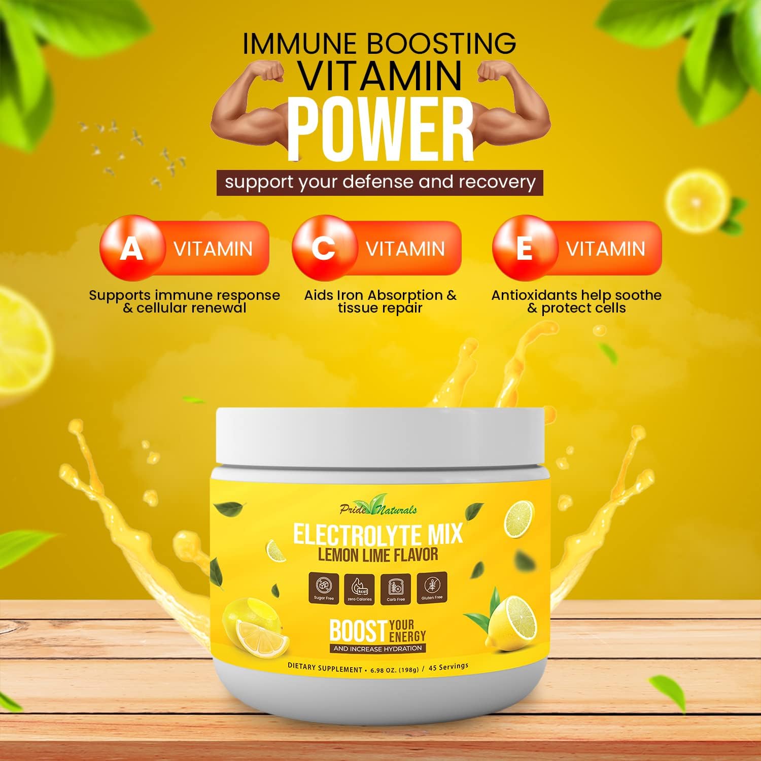 Electrolyte Powder - Refreshing Workout Recovery Electrolytes, Sugar Free, Gluten Free & Vegan, Pure Keto & Paleo Hydration Beverage, Immune Boosting Vitamins (198 Grams, Lemon Lime)