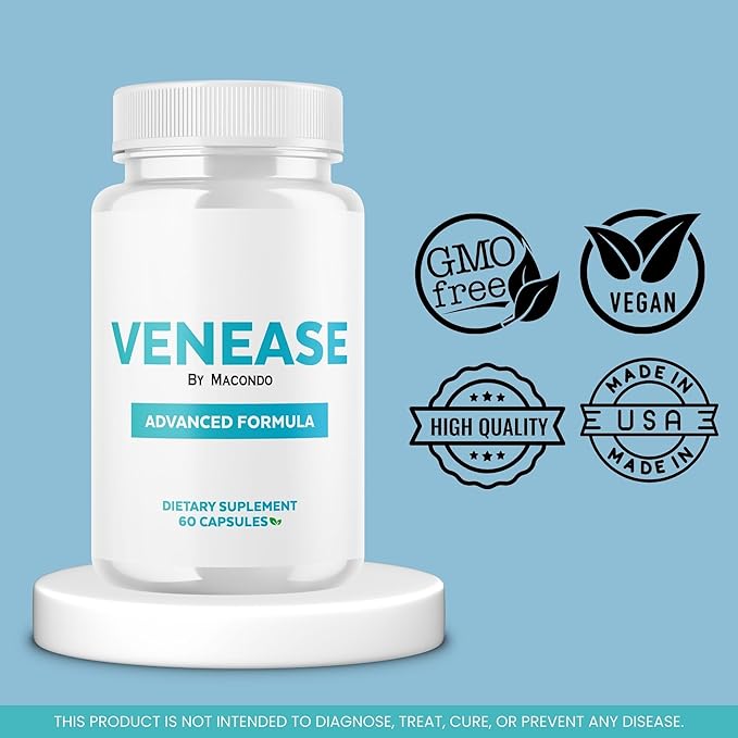 Venease Capsules - Official Venease Premium Supplement Support Advanced Formula All Natural for Vein Wellness & Health Multivitamin Pure Formula - 60 Capsules for 1 Month