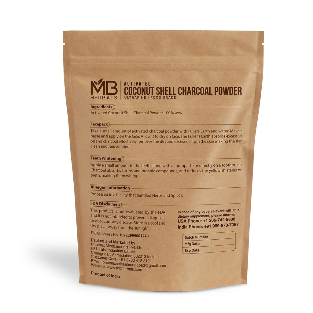 MB Herbals Activated Coconut Shell Charcoal Powder 1 LB / 16 oz (454 Gram) | FOR EXTERNAL USE ONLY | For Face Packs Face Masks Soap Making & ToothPowder