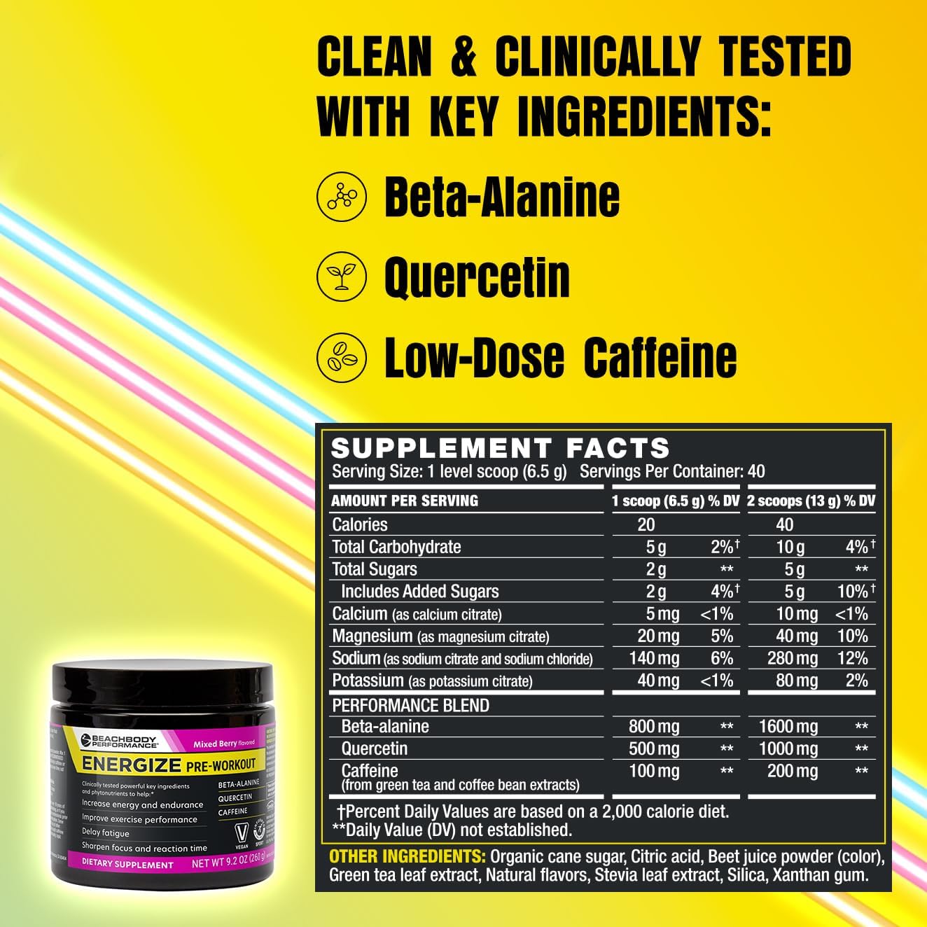 BODi Energize Pre Workout Powder - Beta-Alanine, Quercetin & Low-Dose Caffeine Formula for Enhanced Energy & Focus, Increase Energy & Endurance Supplement, Mixed Berry, 40 Servings