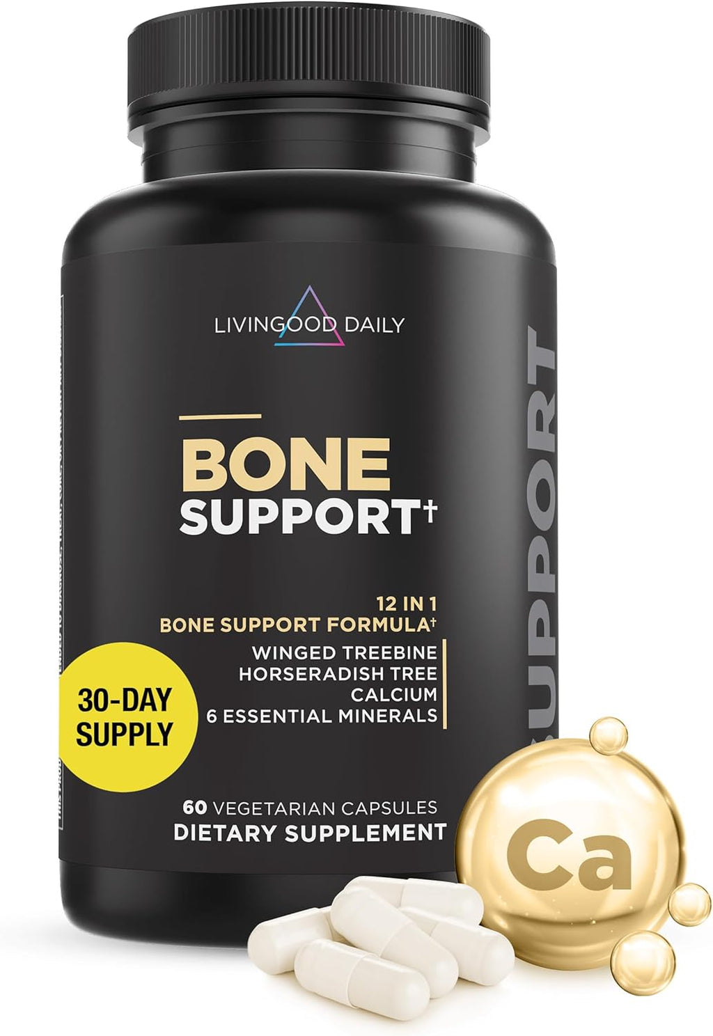 Livingood Daily Calcium Supplement for Women and Men, Bone Support with Vitamin C, Vitamin D3 K2, Magnesium, Zinc, Calcium, Vegetarian Capsules, Non GMO, Gluten Free, 60 Count