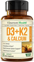 Vitamin D3 K2 & Calcium Supplement with BioPerine for Immune & Bone Health - Vitamin K2 as MK7 + Calcium + Vit D3 5000 IU. 4 in 1 Support for Strong Bones, Teeth and Heart Health. Non-GMO. 60 Capsules