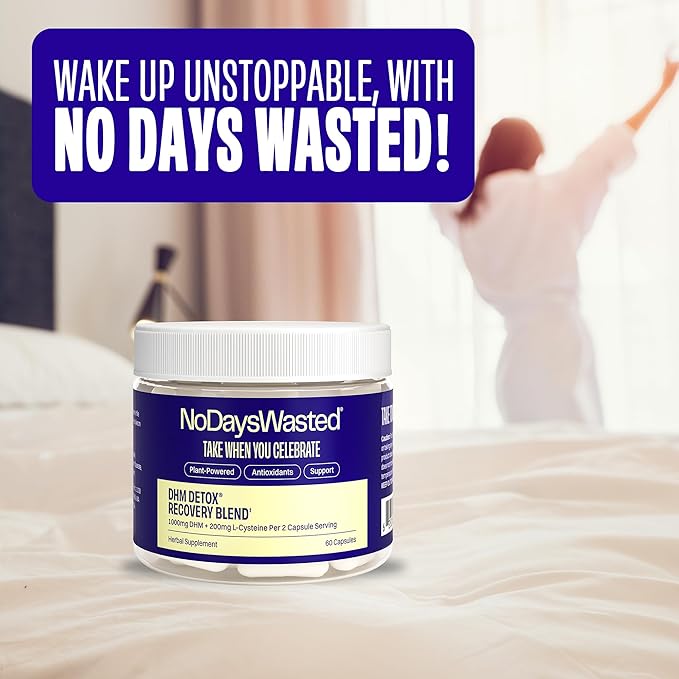 No Days Wasted DHM Detox, 60 Capsules (30 Servings) - Jar - Take During Evening for Better Next Day and Recovery