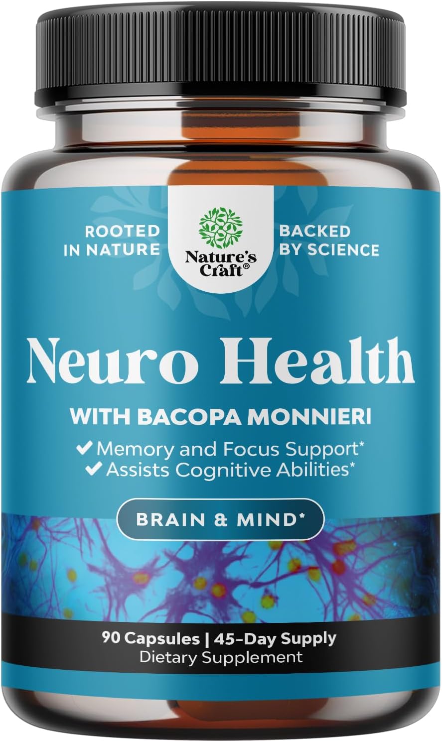 Nootropic Brain Supplement for Memory and Focus Support - Vitamins for Mental Health & Clarity with Bacopa Monnieri, VIT A, B6, Riboflavin, Niacin, Thiamin & Folate - Cognitive Complex - 90 Ct
