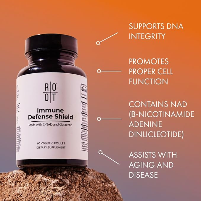 Root Wellness Immune Support Supplement with Vitamin D C K2, Quercetin and Trace Minerals from Great Salt Lake, Digestive Enzymes NAD Supplement for Adults, 60 Capsules