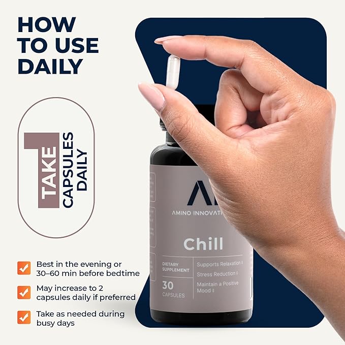 Amino Innovations CHILL Peptide Supplement Capsules with DHH-B and Peptide for Daily Use, Helps You Unwind, Recover, and Wake Up Refreshed - 30 Capsules (30 Regular Servings)