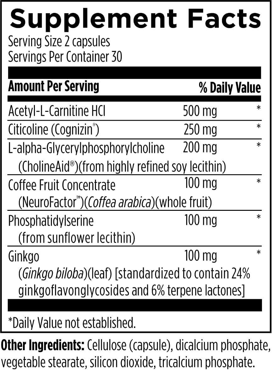Designs for Health Brain Vitale with Cognizin Citicoline - 'Nootropic' Supplement to Help Support Cognition, Mood + Memory with GPC Choline, Ginkgo + Acetyl L Carnitine HCL (60 Capsules)