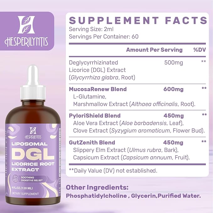 Liposomal DGL Licorice Root Extract - Deglycyrrhizinated Licorice with L-Glutamine, Marshmallow, Clove, and Slippery Elm - Digestive, Stomach Lining, Elimination, Max Absorption, 60 Servings