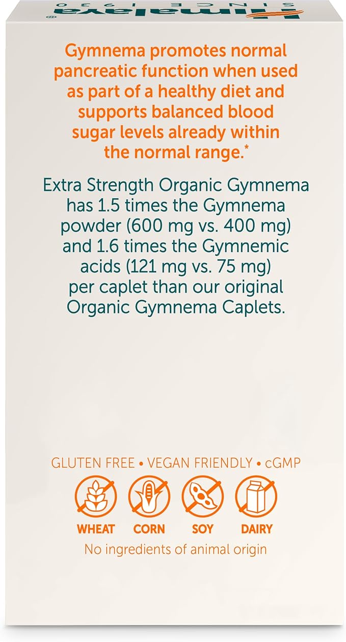 Himalaya Extra Strength Organic Gymnema Sylvestre, 30 Day Supply - Herbal Metabolism Support - USDA Organic, Additive Free, Non-GMO, Vegan, Gluten Free, 1,085 mg, 60 Caplets