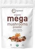Micro Ingredients Organic Mushroom 10-in-1 Blend, 5 oz | Chaga, Lion’s Mane, Cordyceps & More | Supports Immune & Brain Function | Great for Smoothies & Daily Use | Non-GMO, Vegan Friendly