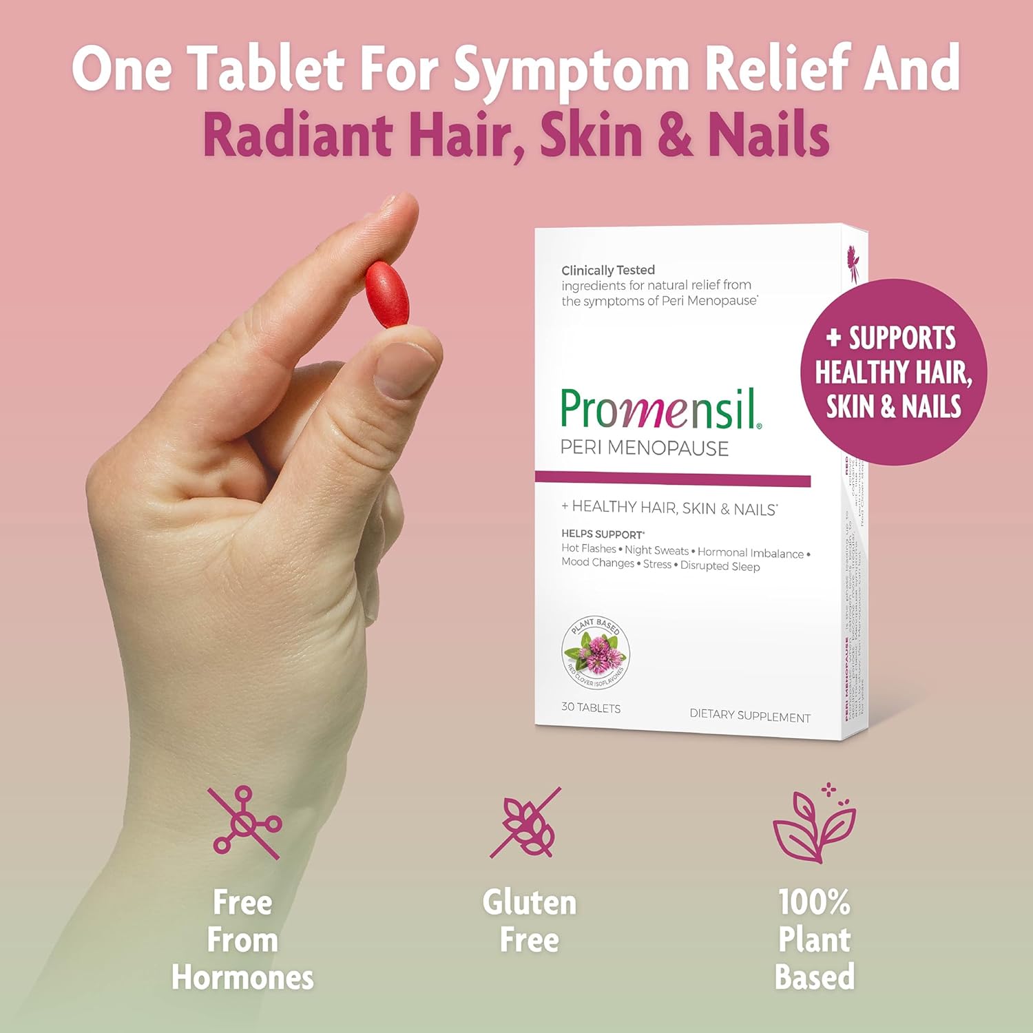 Promensil Perimenopause Supplements for Women- Red Clover Isoflavones Vitamins, Helps Support Hot Flashes, Night Sweats, Restlessness, Contains Biotin & Vitamin D- 30 Tablet Count, Pack of 1