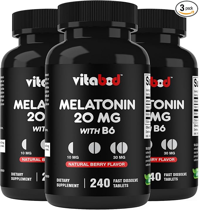 Melatonin 20 mg - 240 Fast Dissolve Tablets - Drug Free - Natural Berry Flavor - Vegetarian, Non-GMO, Gluten Free 240 Count (Pack of 3)