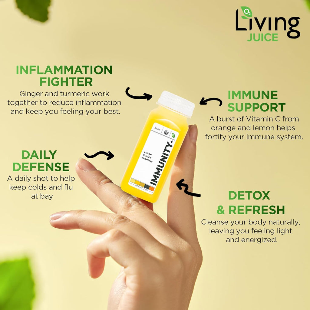 O2 Living Immunity Booster Juice Shots - 2oz, 12 Pack - Organic Cold-Pressed Juice Shots, No Added Sugars or Water, Naturally Sweetened from Fruits, Fresh Pressed, Packed with Nutrients and Vitamins
