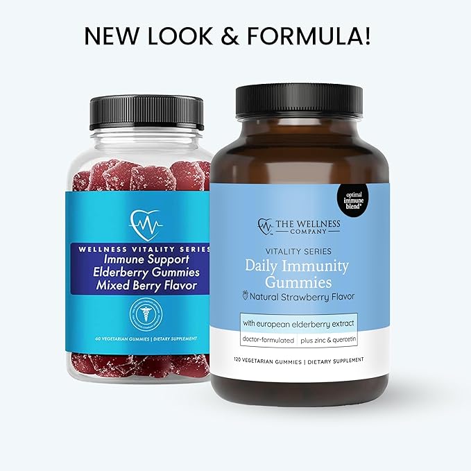 The Wellness Company Daily Immunity Gummies – Delicious Immune Boost - Elderberry, Zinc, Quercetin, Vitamins C & D | 60ct (1 Month Supply)
