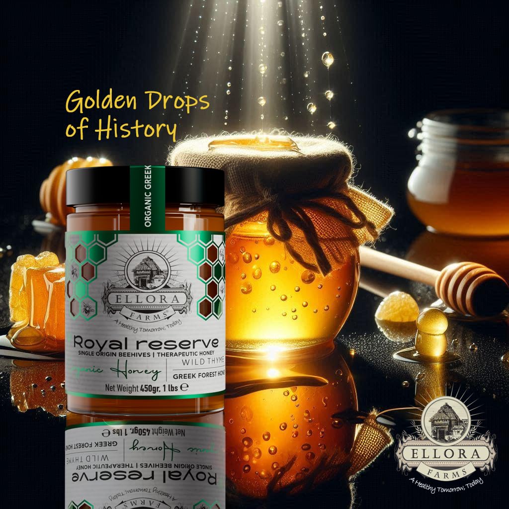 Ellora Farms Organic Honey, Wild Thyme Organic Honey Raw Unfiltered, Preservative and Additive Free, 2025 Paris and Dubai Gold Awards Winner - 450 g