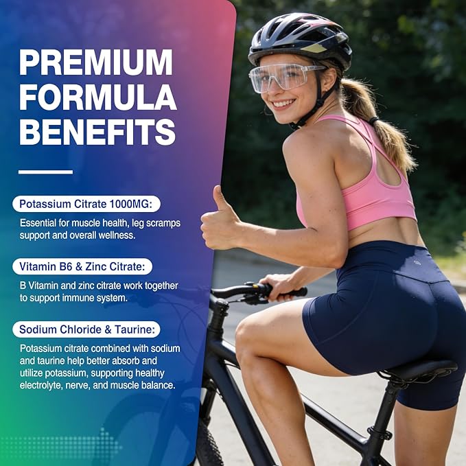 Liquid Potassium Citrate Supplement, Potassium 1000mg Drops for Women & Men, with Zinc Citrate, Vitamin B6, Sodium & Taurine, High Potassium Electrolytes, 2 Fl Oz