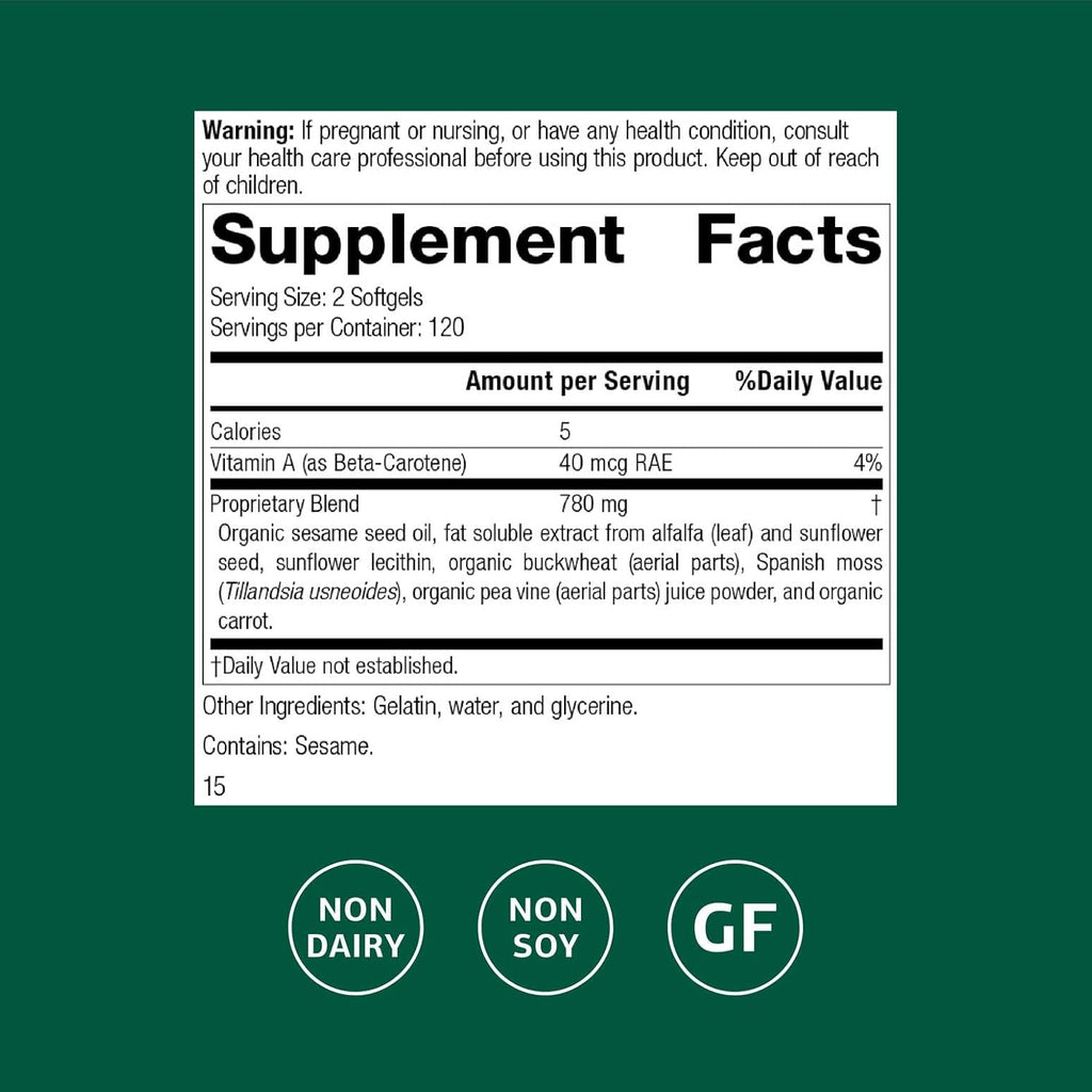 Standard Process Chlorophyll Complex - Immune Support, Antioxidant Activity, Skin Health and Hair Health Support with Vitamin A, Sunflower Lecithin, Buckwheat, Spanish Moss, and More - 240 Softgels