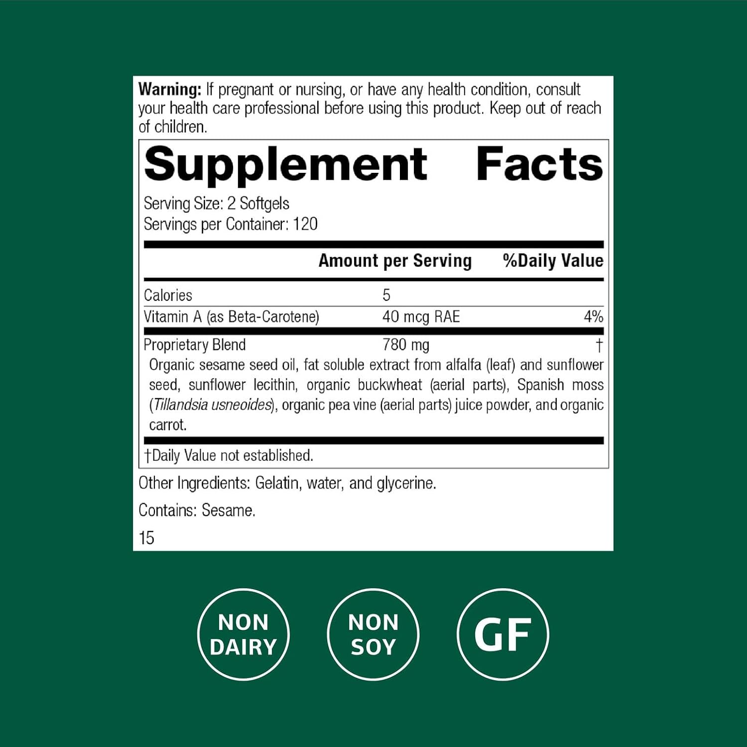 Standard Process Chlorophyll Complex - Immune Support, Antioxidant Activity, Skin Health and Hair Health Support with Vitamin A, Sunflower Lecithin, Buckwheat, Spanish Moss, and More - 240 Softgels